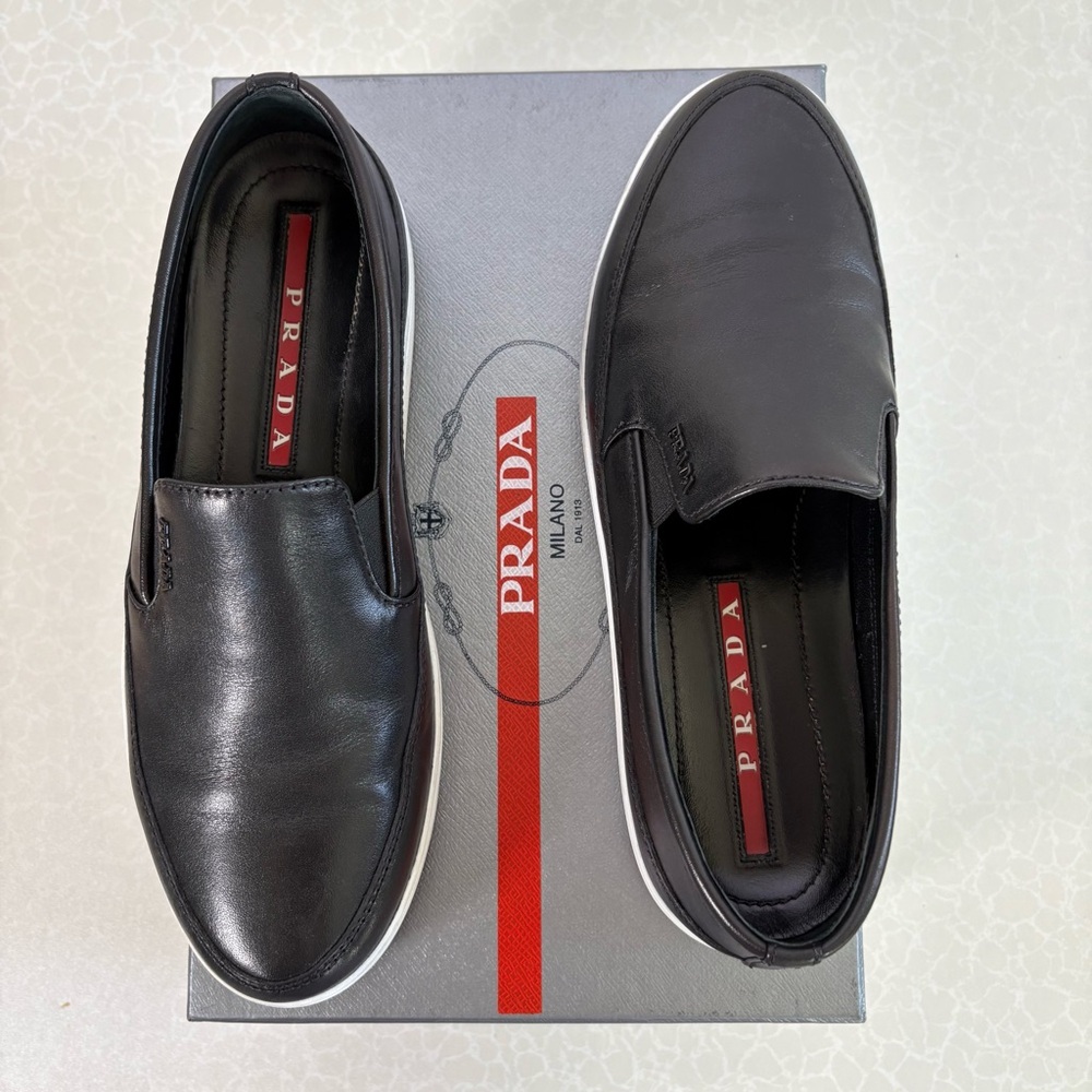 Prada Women's Black Leather Slip-On Loafers - Picture 2 of 10